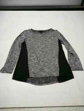 AB Studio Womens Sweater Gray Black Knit Long Sleeve Scoop Neck Size Small 