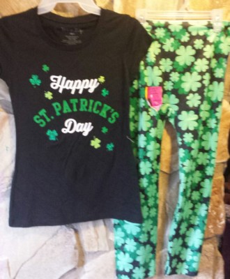 Ladie's Junior's 2PC St Patricks Day TEE-SHIRT Leggings SET XS,S