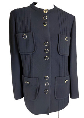MARCO POLO L Jacket Vtg 60s MOD Double Knit Black Wool Sharp Womens