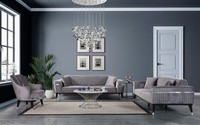 Garnitur Sofagarnitur Sofa Sofas 3+3+1 Sitzer Sessel Stoff Holz Graue Couchen