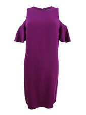 Lauren Ralph Lauren Women's Cold Shoulder Shift Dress (8, Berry Jam)
