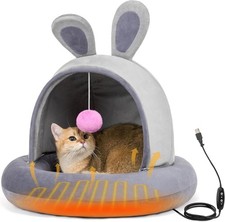 Heated Cat Bed W/ Cat Heating Pad 23.6" Cute Round Donut Cat Bed Cats  Small