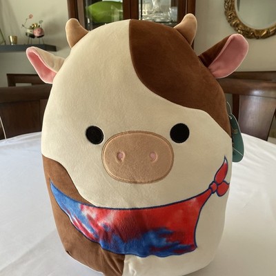 Squishmallow Ronnie The Cow Rare NWT Large 16  RED, WHITE, BLUE Scarf Patriotic