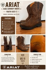 Ariat Kids Cowboy Boots Youth Size 11 Brown Leather Western Pull On Boots