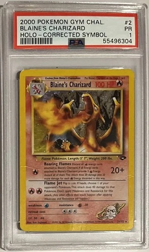 2000 Pokemon Gym Challenge Blaine's Charizard #2 Corrected Holo PSA 1