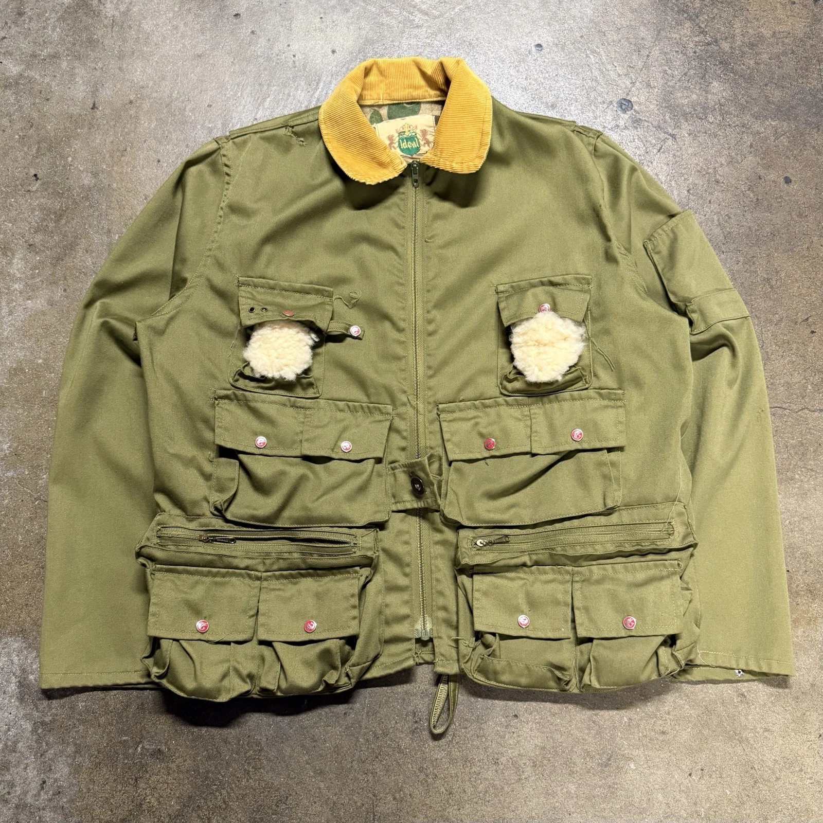 Vintage 1960s Ideal Fly Fishing Cropped Boxy Zip Up Corduroy Collar Jacket Sz M