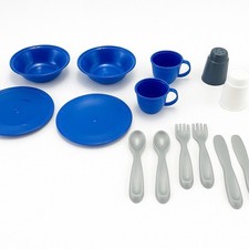 NEW Step2 plastic blue dishes silverware cups plates bowls kitchen toy Parts Set