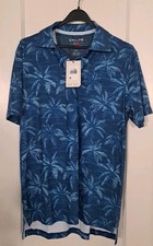 Chaps Polo Driwear Blue With Palm Trees Size Small Short Sleeve