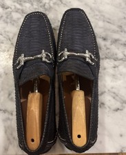 SALVATORE FERRAGAMO 10 D MOCASÍN PITÓN/GAMUZA GRIS NEGRO GANCINI BIT CORREAS