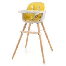 3-in-1 Convertible Wooden High Chair: Baby to Toddler with Adjustable Tray