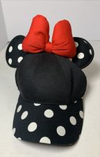 Disney Red Minnie Mouse Hat Cap Ears Red Bow Snapback Polka Dot Black One Size