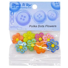 Dress It Up Embellishments-Polka Dot Flowers - 6 Pack