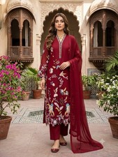 Maroon Glass Roman Salwar Kameez With Dupatta Ready To Wear Dress
