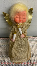 Antique 9" Tree Top Christmas Angel Lighted Works Gold Glitter Dress Blonde