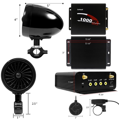 1000W Bluetooth Motorcycle Stereo 4 Speakers Audio MP3 System AUX USB FM Radio