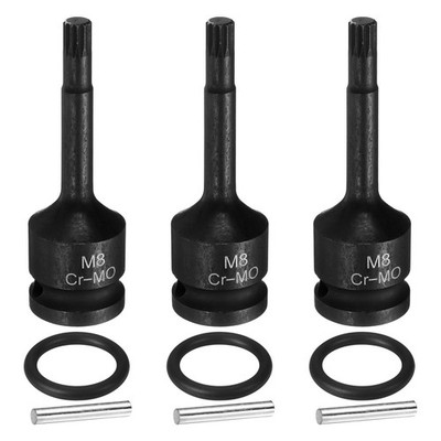 3pcs 1/2'' Drive M8 Triple Square Impact Spline Bit Socket 8mm CR-MO Steel