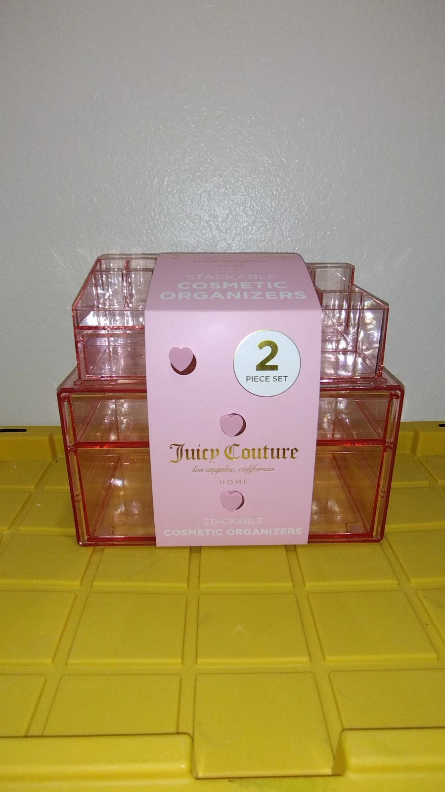 JUICY COUTURE STACKÀBLE COSMETIC ORGANIZERS CLEAR PINK MAKEUP ORGANIZER NEW