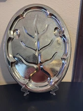 Large Silverplate Tree Meat Platter 18x13.5 Ornate Carving Tray With Juice Well