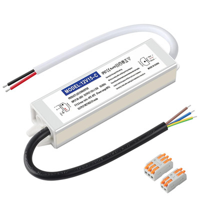 Waterproof IP67 LED Driver Power Supply 12V 15W 1.25A, 110V AC to 12V