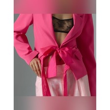 Anthropologie Maeve Hot Pink Ribbon Detail Blazer Jacket Unique Size XL