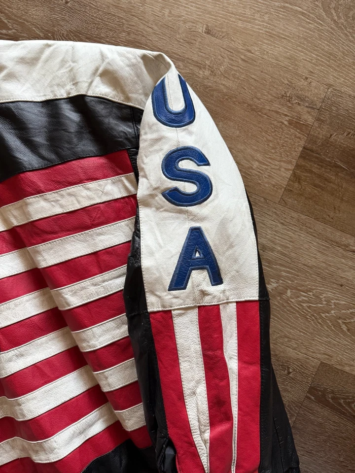 Chaqueta de cuero americano con bandera de águila de Estados Unidos talla M vintage Foto 4 de 4