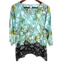 Citron Santa Monica Sz XS Blue Sheer SILK Wearable Art Blouse Shirt Top Artsy