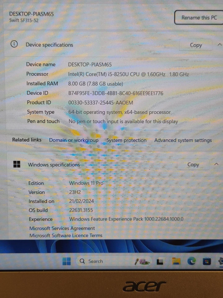 Acer Swift SF315-52 (2019) - i5-8250U 8GB RAM 256GB SSD 15,6′′ FHD Gold - Bild 2 von 4