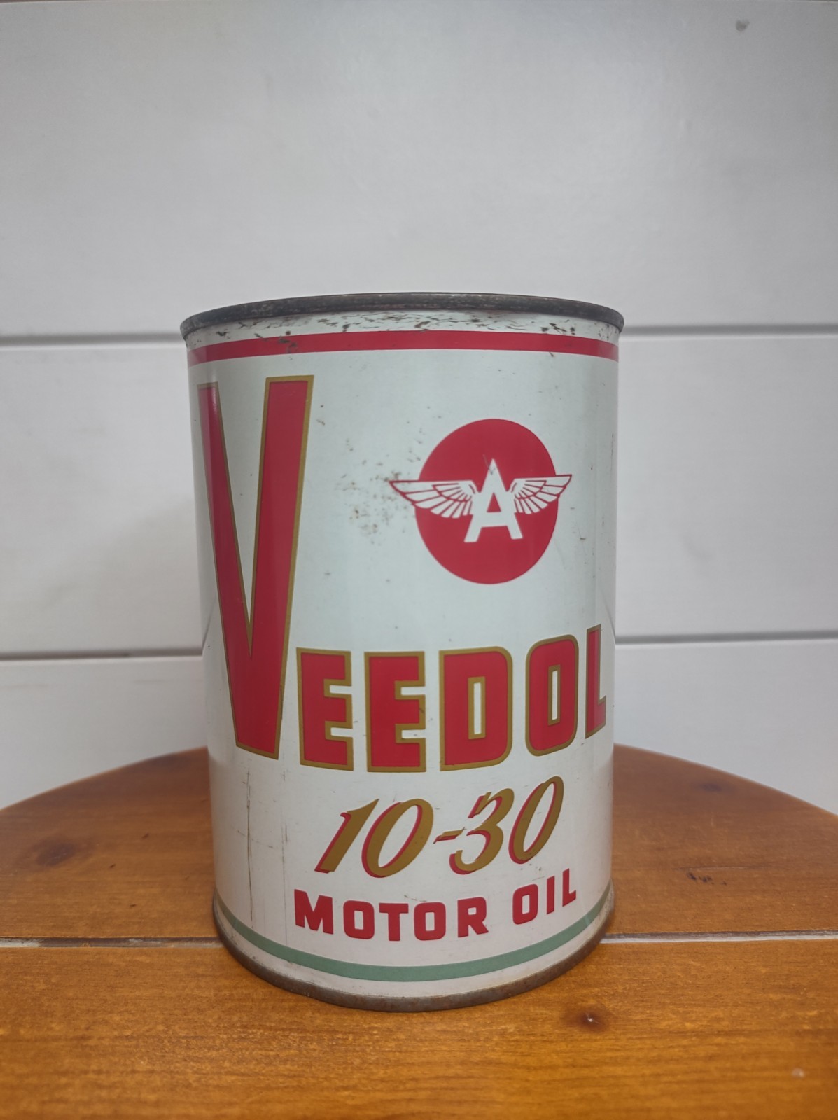 Vintage Full NOS Veedol Flying A Seam Code 353-C Quart Motor Oil Can SAE 10-30W