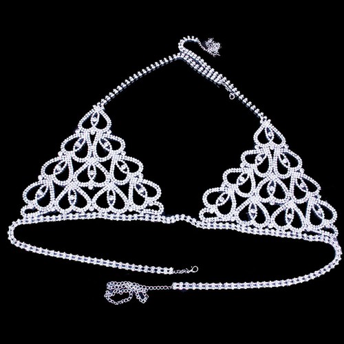 Sexy Women Jewelry Underwear Rhinestone Body Chain Lingerie Bra Thong Bikini Set - Picture 7 of 27