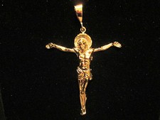 Hip Hop Goldtone Metal Crucifix Pendant 3", NEW