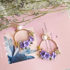 Purple Crystal Flower Dangle Drop Earrings for Women,Flower Hoop Earrings,Gifts