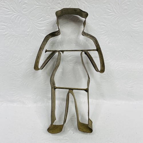 Vtg Large Metal Cookie Cutter Man In A Hat w Bar Handles Interesting Collectible