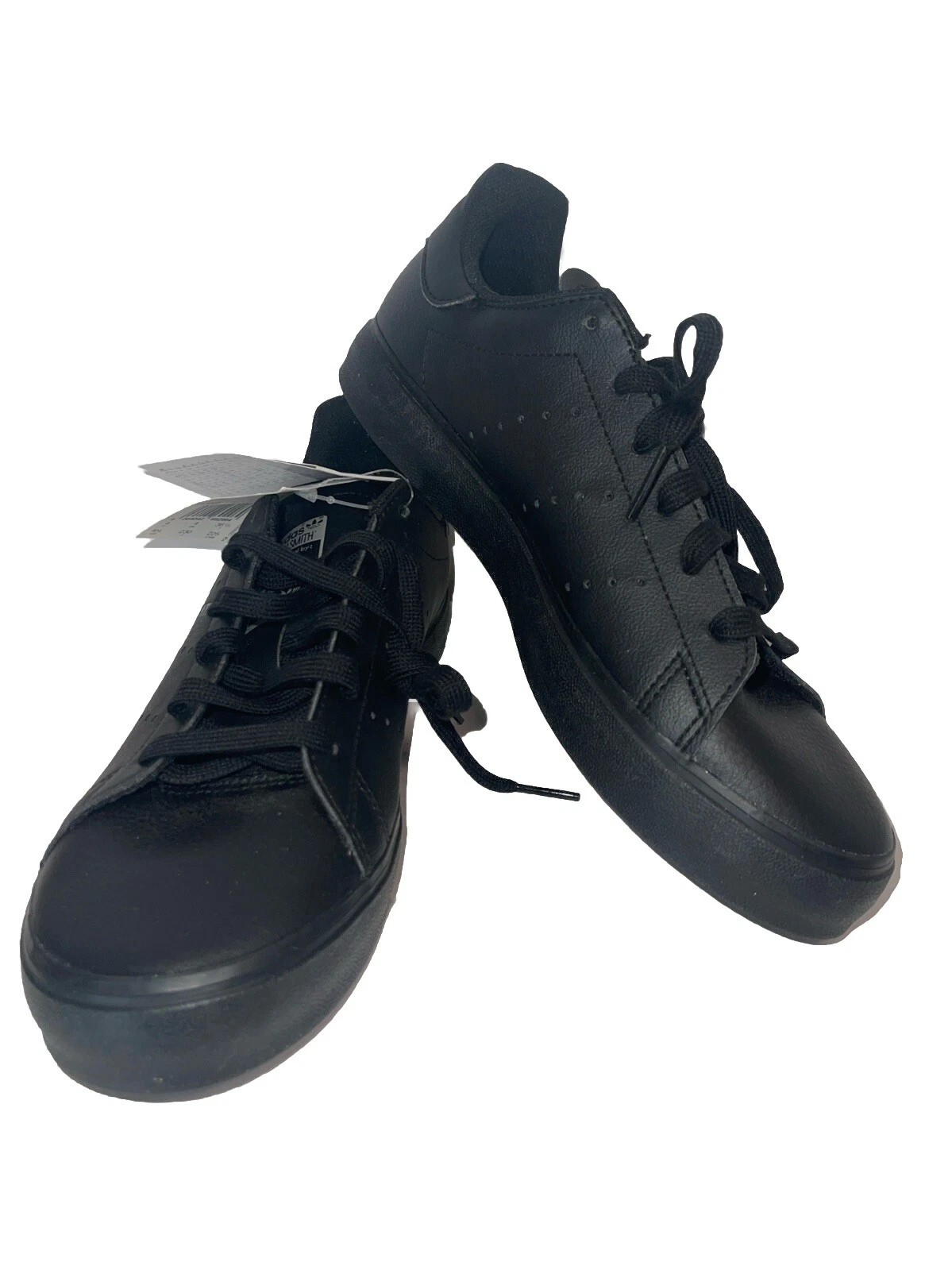 Scarpe da ginnastica Adidas Originals Stan Smith VULC J giovani bambini in pelle TUTTE NERE UK 4