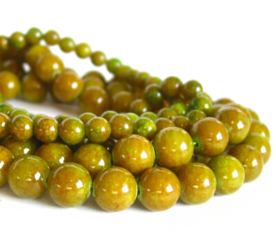 15'' 6mm 10mm Mashan JADE round PLAIN Beads gemstone - green  yellow lime