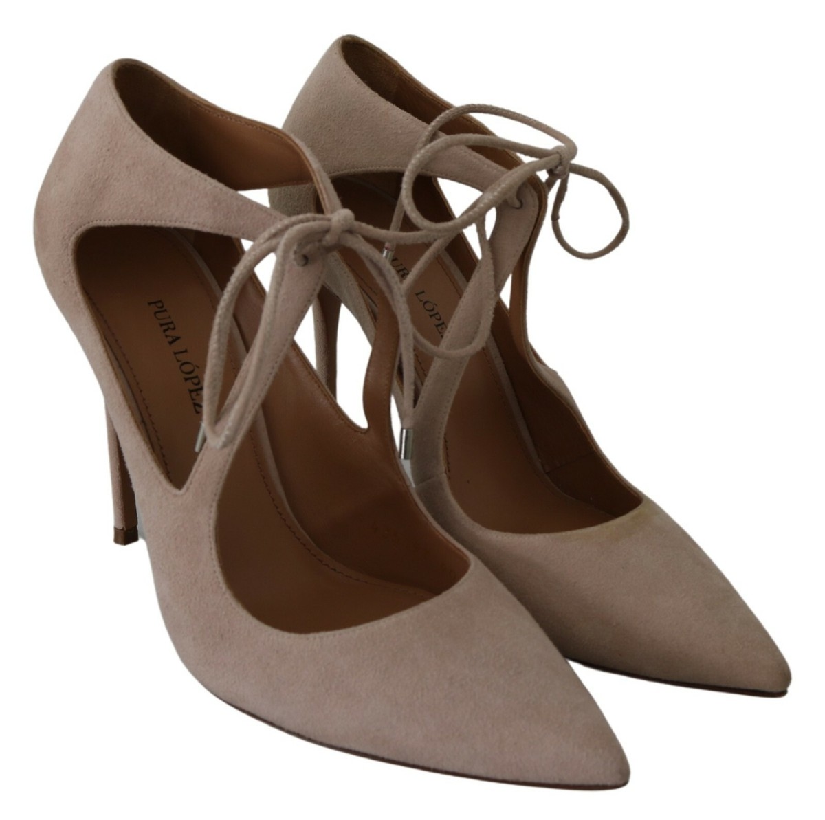 PURA LOPEZ Shoes Flammingo Beige Lace-Up Shallow High Heels PURA LOPEZ Shoes Flammingo Beige Lace-Up Shallow High Heels