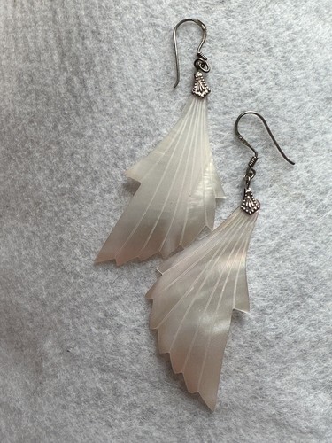 Sterling Silver 925 Angel Wing Shell Earrings Dangle Statement Loop Pierced - Picture 6 of 24