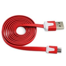 Flat Tangle Free Micro USB Sync and Charge Data Cable 3ft - Red