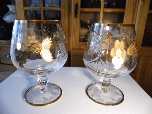 2 Römer_Gläser_Ätzgold_Kristall Schliff_Glas_Weingläser_alt_antik_Gold