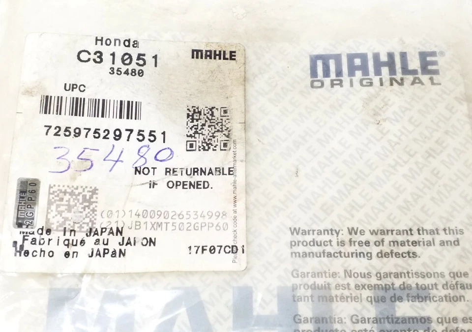 Junta refrigerante motor Mahle C31051 envío gratuito devoluciones gratuitas Foto 2 de 4