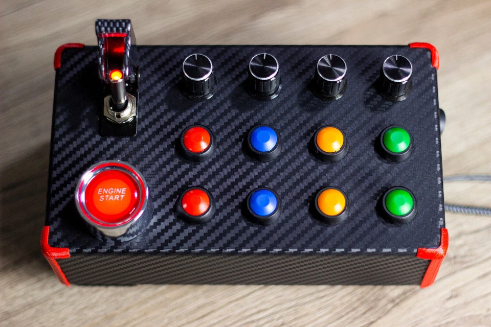 ButtonBox Sim Racing Button Box 22 Funktionen Leuchtstarthebel USB PC Carbon - Bild 2 von 4