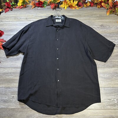 Silk Shirt Size Large Men's Black Silk Spun Short Sleeve