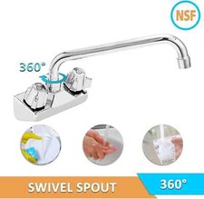 Commercial Kitchen Sink Faucet, Swivel Spout Wall Mount, NSF Certified 8" Spout