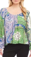 Karen Kane Peasant Blouson Sleeve Top Going Green Paisley Medallion PS NWT $138