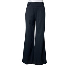 Escada inky black mid rise wide leg flared textured woven wool trouser pant 36 6