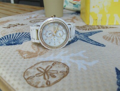 Fossil White Ceramic Watch with Gold Crystal Bezel Peugeot Women main image 3