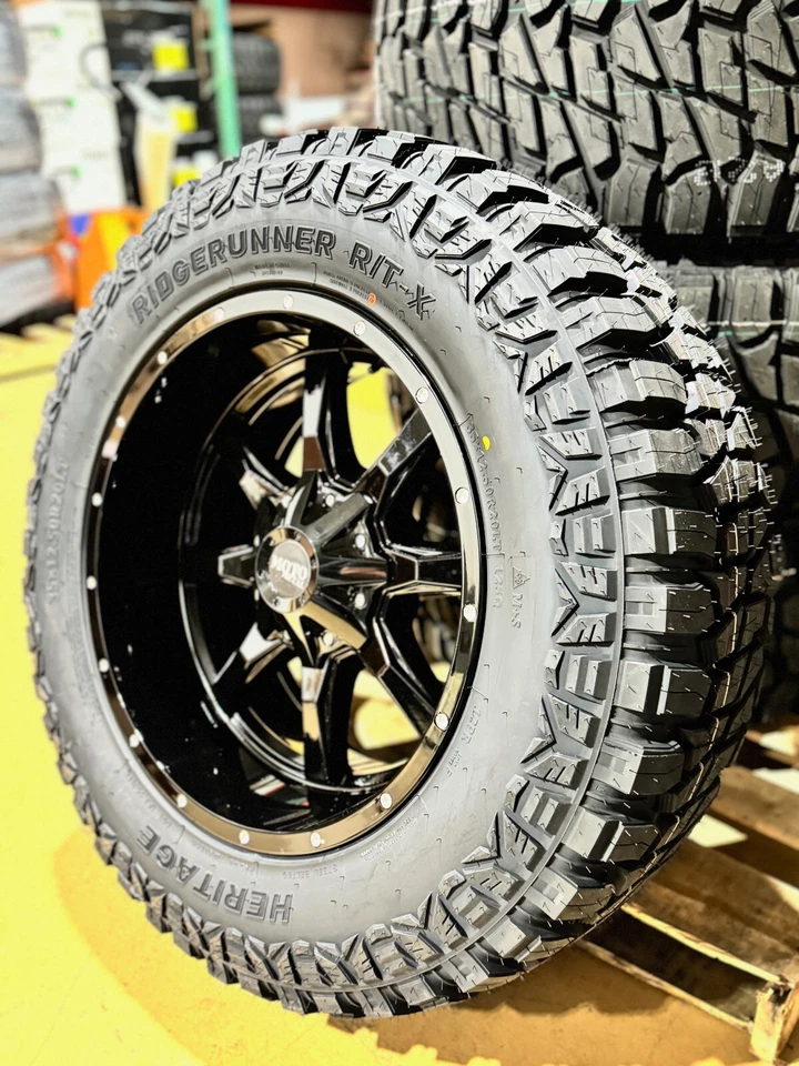 20x10 Black Moto Metal MO970 Wheels 35" RT AT Tires 8x6.5 Dodge Ram 2500 3500 - Image 3 of 4