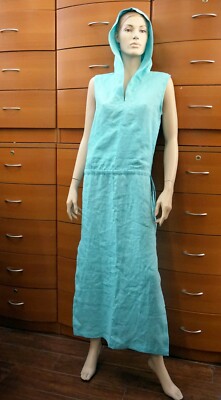 chinese dress ladies Hoodie Dress/ Linen Dress Hoodie/ Autumn Hooded Dresses/ Ankle Length Dress/ Casual Dress/ Coat Dress/ Tunic Dress Dark Blue / XL main image 1