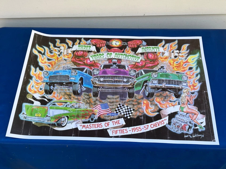 Vintage 1970s 1955 1956 1957 Tri-Five Chevy MASTERS OF THE FIFTIES Poster COOL - Image 2 of 4
