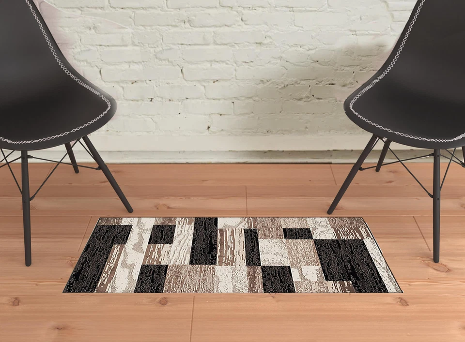 2' X 3' Black Brown And Beige Patchwork Area Rug - Image 2 of 4