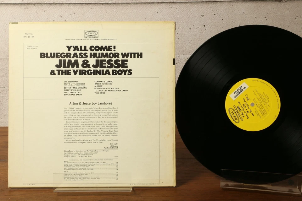 Jim & Jesse And The Virginia Boys Y´ALL COME! Vinyl LP Epic BN 26144 Promo! NM ! - Bild 2 von 4